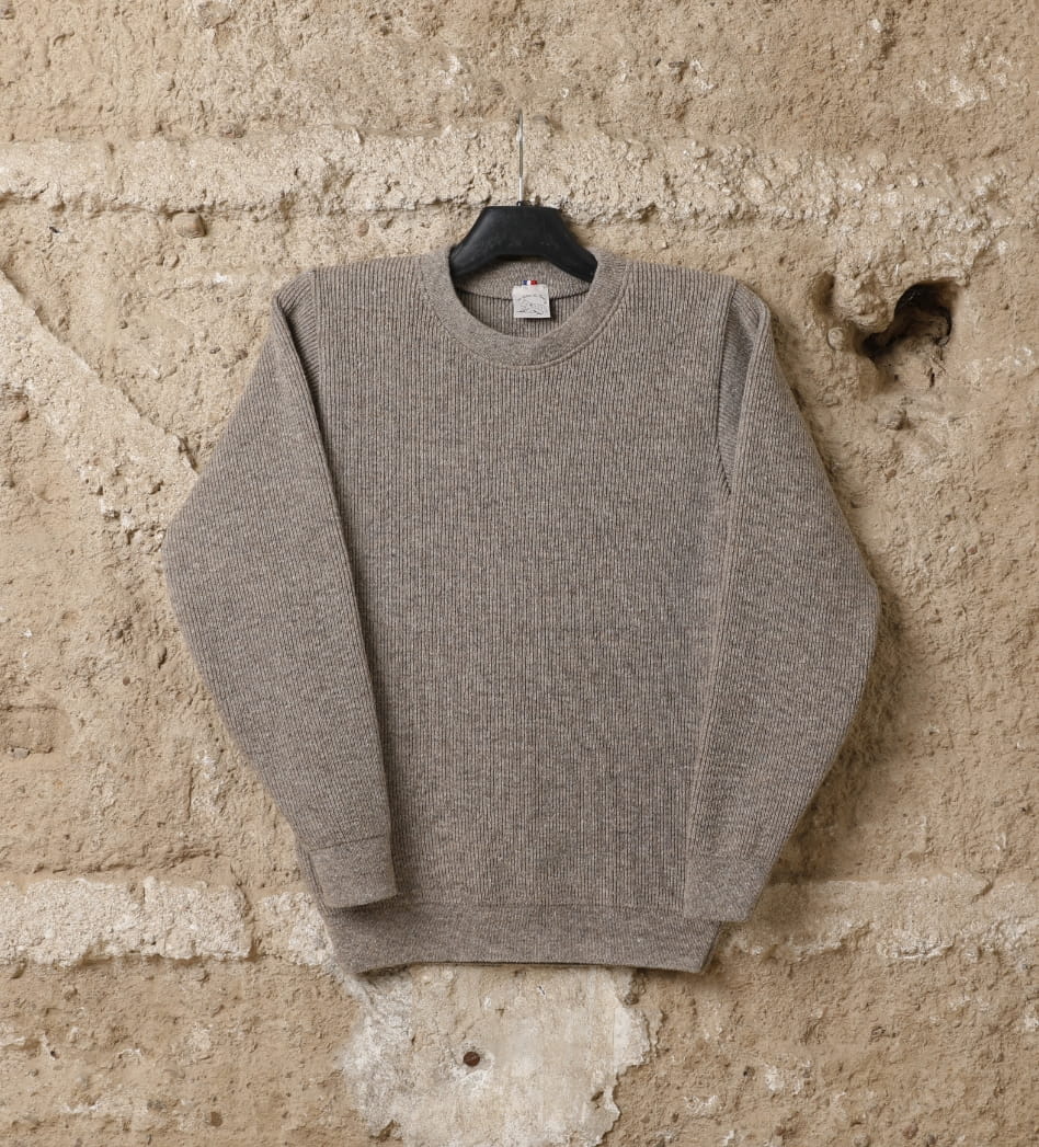 Pull laine homme Caussenarde Col Rond, coloris beige foncé