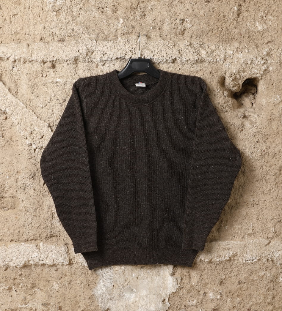 Pull laine homme Caussenarde Col Rond, coloris marron burel