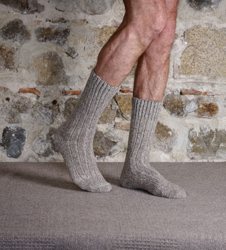 Chaussettes pure laine epaisse, coloris chiné beige