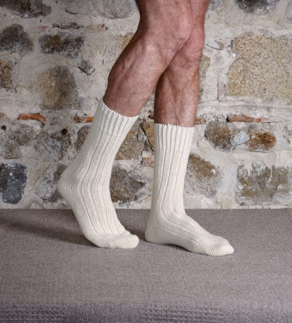 Chaussettes pure laine epaisse, coloris écru