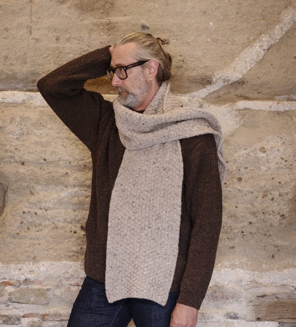 Écharpe fantaisie en laine, coloris écru