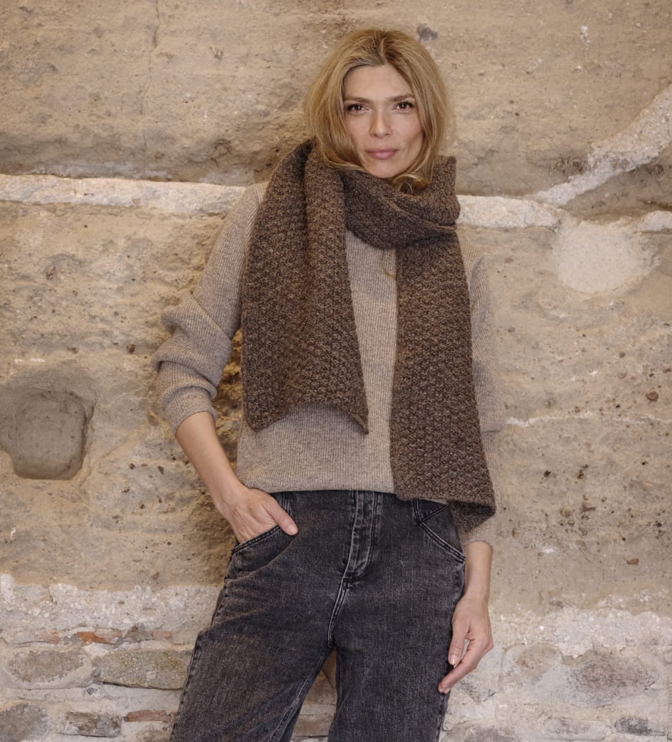 Écharpe fantaisie en laine, coloris marron