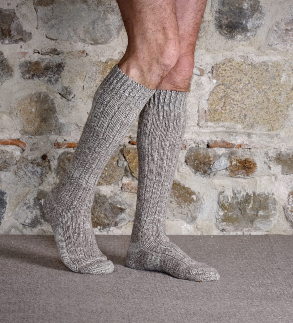 Mi-bas pure laine epaisse, coloris chiné beige